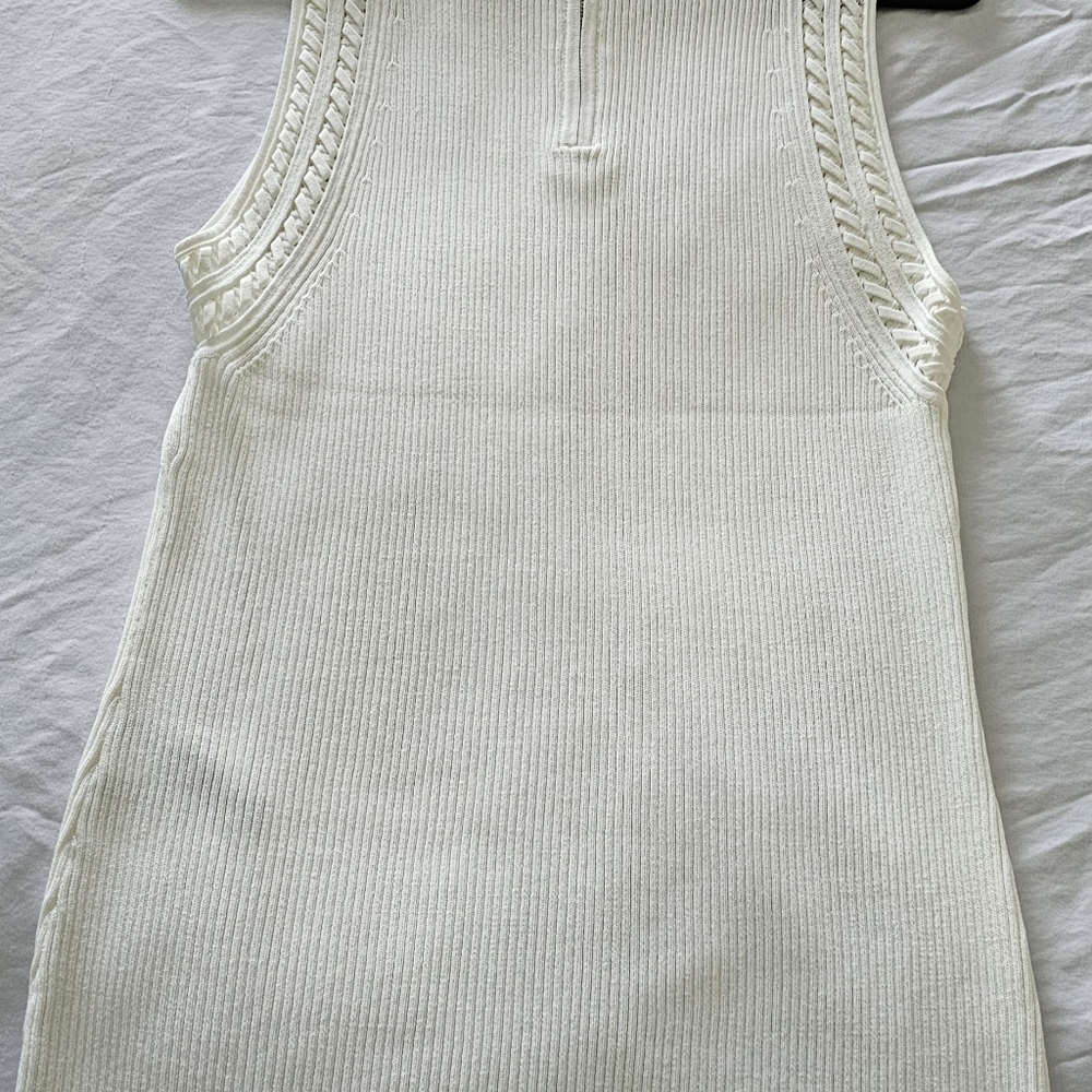 White House Black Market Braided Mockneck Ribbed Sweater Tank In Ecru Size XL - Picture 8 of 8